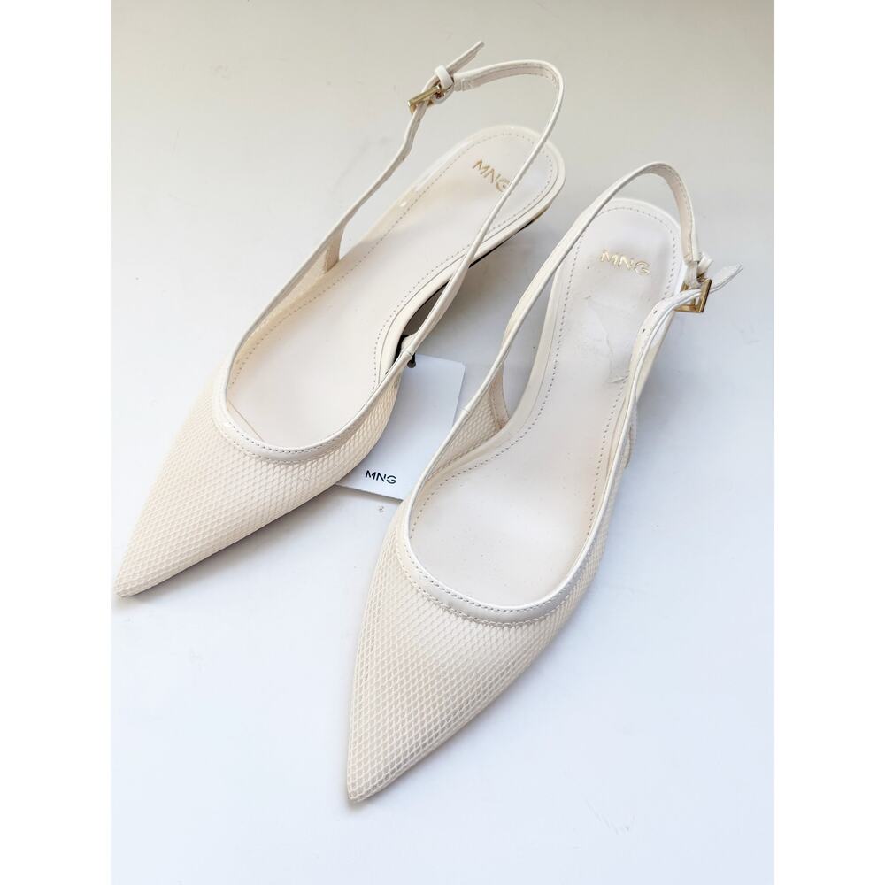 NWT Mango MNG White Mesh Kitten Heel Slongback Shoes 36